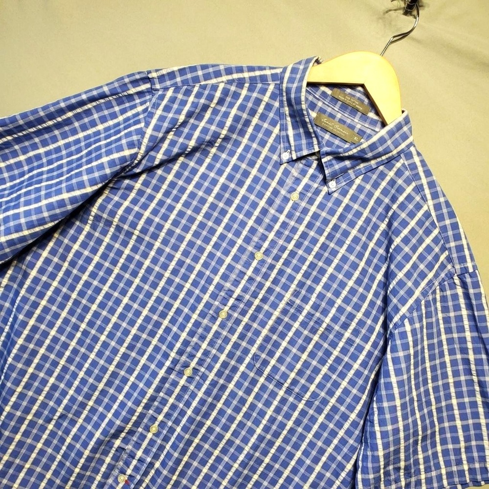 Cremieux Signature Shirt Mens XL Blue Plaid Cotton Short Sleeve Button Down Dad
